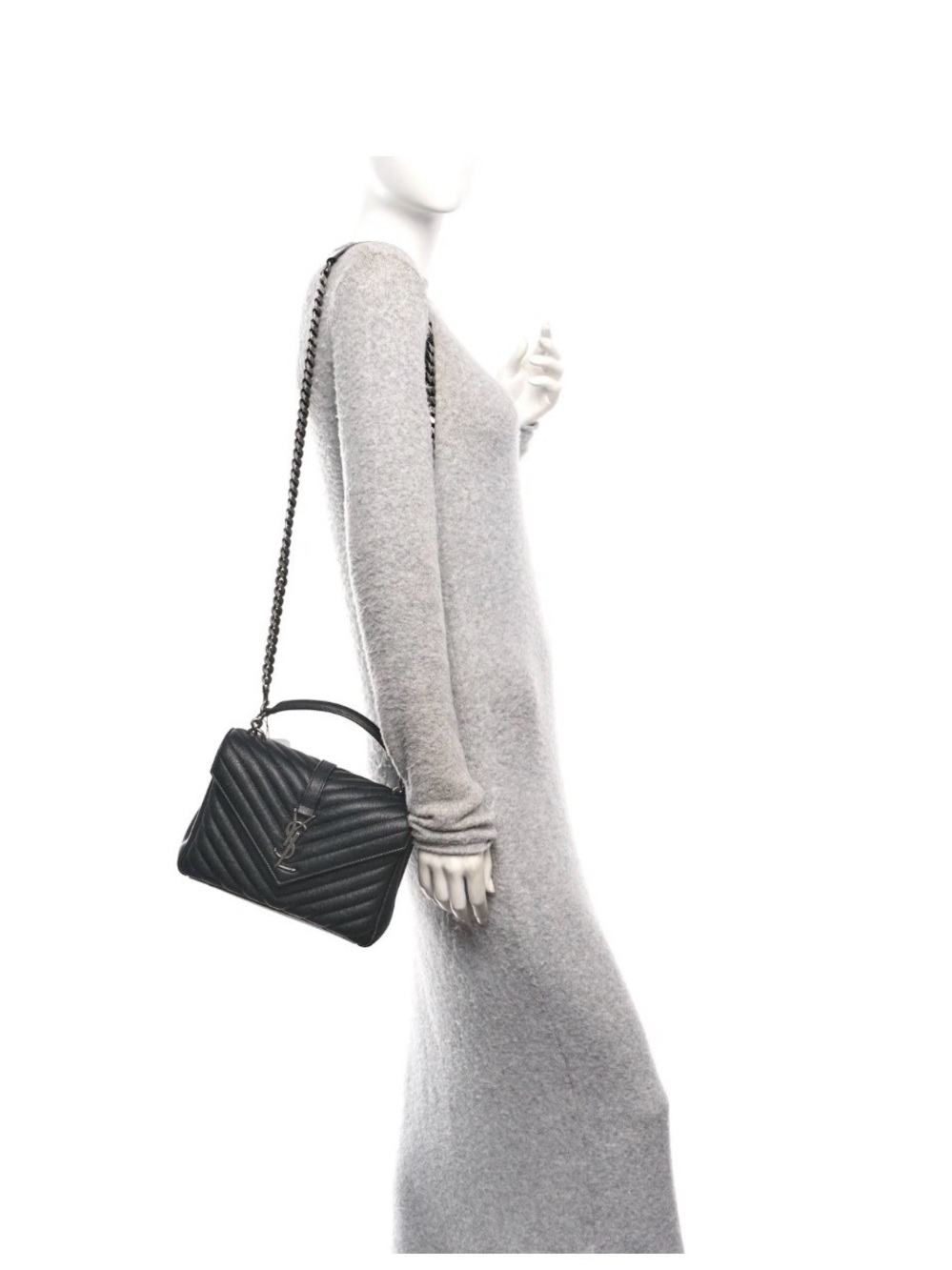 NWT Yves Saint Laurent Gray Medium Chevron College Shoulder Bag - Picture 2 of 14
